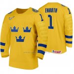Camiseta Hockey Suecia Jhonas Enroth Home 2020 IIHF World Amarillo Camiseta Hockey Suecia Jhonas Enroth Home 2020 IIHF World Amarillo