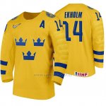 Camiseta Hockey Suecia Mattias Ekholm Home 2020 IIHF World Amarillo Camiseta Hockey Suecia Mattias Ekholm Home 2020 IIHF World Amarillo