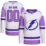Camiseta Hockey Tampa Bay Lightning Personalizada Fights Cancer Autentico Blanco Violeta Camiseta Hockey Tampa Bay Lightning Personalizada Fights Cancer Autentico Blanco Violeta