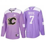 Camiseta Calgary Flames Tj Brodie Hockey Fights Cancer Violeta Camiseta Calgary Flames Tj Brodie Hockey Fights Cancer Violeta