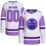 Camiseta Hockey Edmonton Oilers Personalizada Fights Cancer Autentico Blanco Violeta Camiseta Hockey Edmonton Oilers Personalizada Fights Cancer Autentico Blanco Violeta
