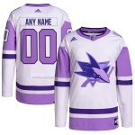 Camiseta Hockey San Jose Sharks Personalizada Fights Cancer Autentico Blanco Violeta Camiseta Hockey San Jose Sharks Personalizada Fights Cancer Autentico Blanco Violeta
