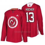 Camiseta New Jersey Devils Nico Hischier New Season Practice Rojo Camiseta New Jersey Devils Nico Hischier New Season Practice Rojo