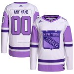 Camiseta Hockey New York Rangers Personalizada Fights Cancer Autentico Blanco Violeta Camiseta Hockey New York Rangers Personalizada Fights Cancer Autentico Blanco Violeta