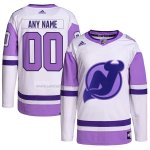 Camiseta Hockey New Jersey Devils Personalizada Fights Cancer Autentico Blanco Violeta Camiseta Hockey New Jersey Devils Personalizada Fights Cancer Autentico Blanco Violeta