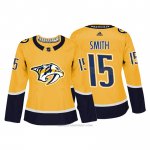 Camiseta Hockey Mujer Nashville Predator 15 Craig Smith Amarillo Autentico Jugador Camiseta Hockey Mujer Nashville Predator 15 Craig Smith Amarillo Autentico Jugador