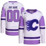 Camiseta Hockey Calgary Flames Personalizada Fights Cancer Autentico Blanco Violeta Camiseta Hockey Calgary Flames Personalizada Fights Cancer Autentico Blanco Violeta