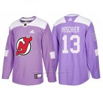 Camiseta New Jersey Devils Nico Hischier Hockey Fights Cancer Violeta Camiseta New Jersey Devils Nico Hischier Hockey Fights Cancer Violeta