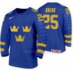 Camiseta Hockey Suecia Linus Oberg Away 2020 IIHF World Junior Championship Azul Camiseta Hockey Suecia Linus Oberg Away 2020 IIHF World Junior Championship Azul