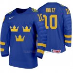 Camiseta Hockey Suecia Alexander Holtz Away 2020 IIHF World Junior Championship Azul Camiseta Hockey Suecia Alexander Holtz Away 2020 IIHF World Junior Championship Azul