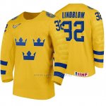 Camiseta Hockey Suecia Oskar Lindblom Home 2020 IIHF World Amarillo Camiseta Hockey Suecia Oskar Lindblom Home 2020 IIHF World Amarillo