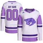 Camiseta Hockey Nashville Predators Personalizada Fights Cancer Autentico Blanco Violeta Camiseta Hockey Nashville Predators Personalizada Fights Cancer Autentico Blanco Violeta