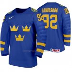 Camiseta Hockey Suecia Gabriel Landeskog Away 2020 IIHF World Junior Championships Azul Camiseta Hockey Suecia Gabriel Landeskog Away 2020 IIHF World Junior Championships Azul