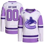 Camiseta Hockey Vancouver Canucks Personalizada Fights Cancer Autentico Blanco Violeta Camiseta Hockey Vancouver Canucks Personalizada Fights Cancer Autentico Blanco Violeta