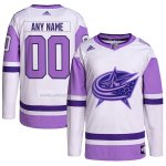 Camiseta Hockey Columbus Blue Jackets Personalizada Fights Cancer Autentico Blanco Violeta Camiseta Hockey Columbus Blue Jackets Personalizada Fights Cancer Autentico Blanco Violeta