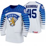 Camiseta Hockey Finlandia Jussi Olkinuora Home 2020 IIHF World Championship Blanco Camiseta Hockey Finlandia Jussi Olkinuora Home 2020 IIHF World Championship Blanco
