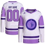 Camiseta Hockey Winnipeg Jets Personalizada Fights Cancer Autentico Blanco Violeta Camiseta Hockey Winnipeg Jets Personalizada Fights Cancer Autentico Blanco Violeta