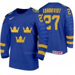 Camiseta Hockey Suecia Nils Lundkvist Away 2020 IIHF World Junior Championship Azul Camiseta Hockey Suecia Nils Lundkvist Away 2020 IIHF World Junior Championship Azul