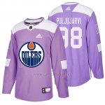 Camiseta Edmonton Oilers Jesse Puljujarvi Hockey Fights Cancer Violeta Camiseta Edmonton Oilers Jesse Puljujarvi Hockey Fights Cancer Violeta